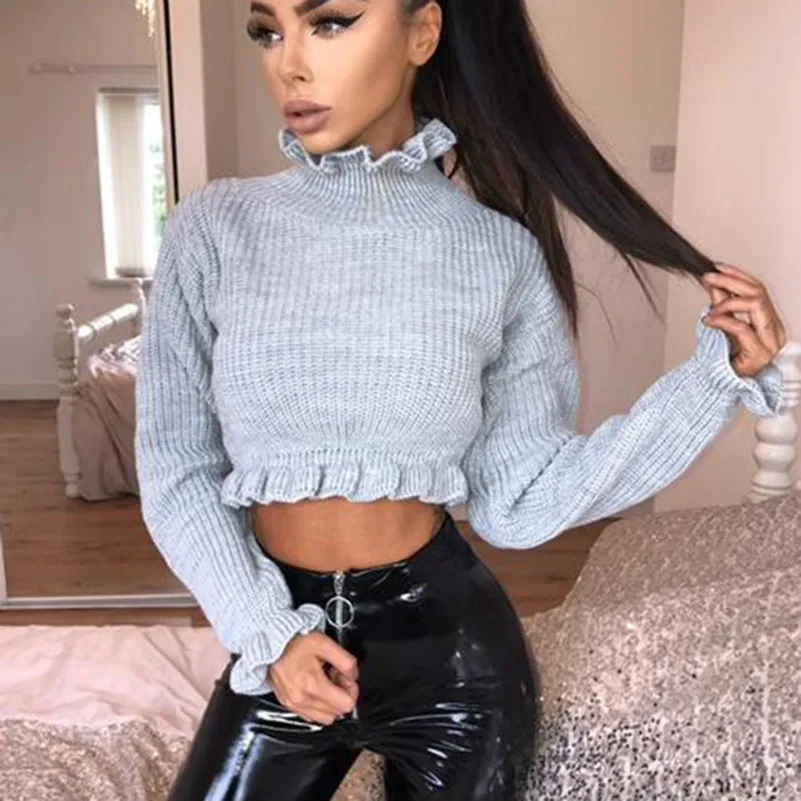 MUXU red sweater Autumn Clothes Knitting Long Sleeve fashion ruffle woman clothes streetwear short tunic sueteres mujer de moda | Женская
