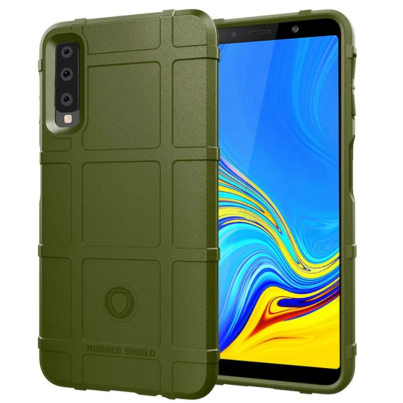 Армейский зеленый мягкий чехол для Samsung Galaxy A7 2018 противоударный резиновый