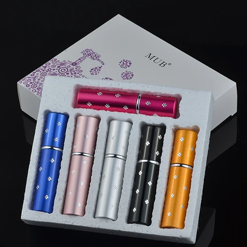 random colors MUB-6 шт 5 мл многоразовый портативный мини-флакон духов и путешественник алюминиевый спрей пустой распылитель для парфюмерии флакон духов с посылка коробка - Цвет: random colors