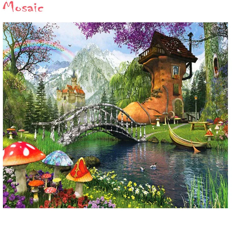 

5d diamond painting "boots house landscape" stickers scenery full square drill mosaic artwork 3d round diamond embroidery crafts