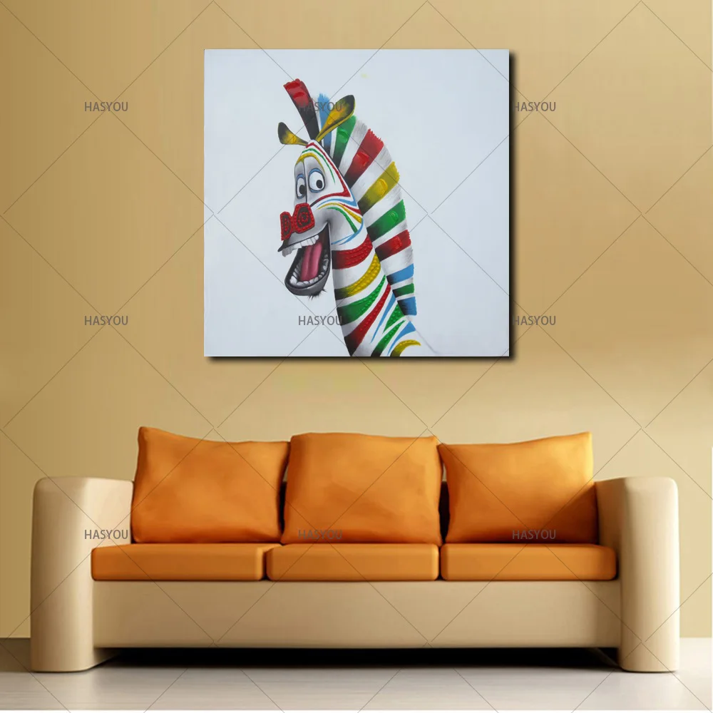Best ручной работы, оригинальные красочные Улыбающееся Zebra Square Размеры Домашний Декор холст расписанную иллюстрации для Гостиная детской комнаты