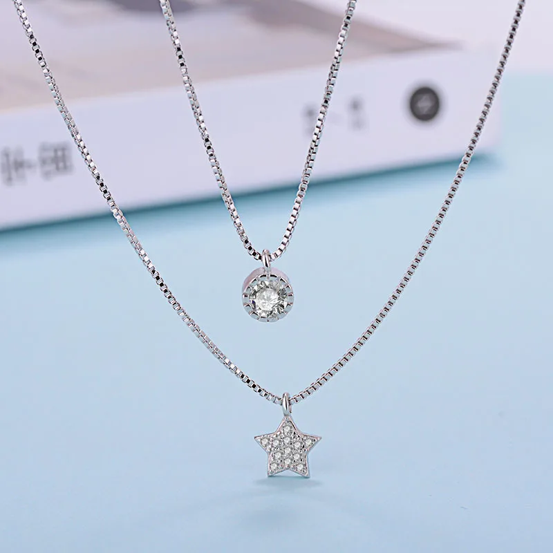 

Silver Necklaces 2017 New Fashion Star Shiny Zircon 925 Sterling Silver Short Chain Necklaces for Women Jewelry Gift Wholesale