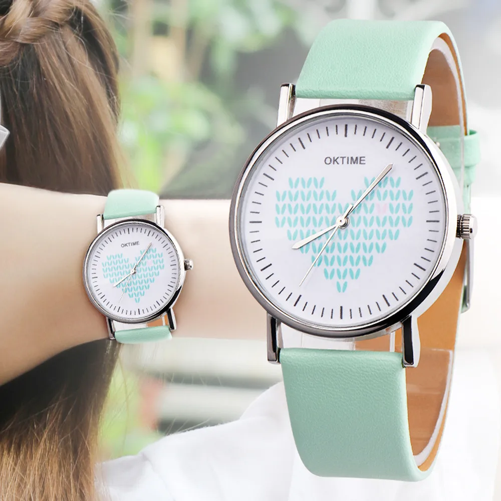 Женские модные часы OKTIME аналоговые кварцевые с синим сердцем из искусственной