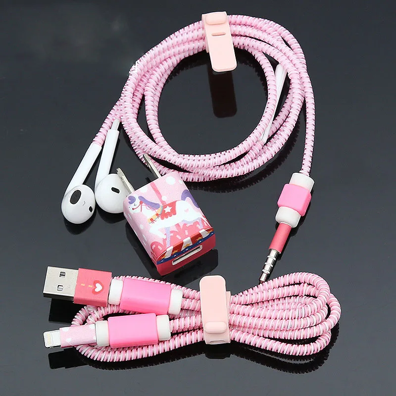1,4 м тпу спиральный usb зарядный кабель протектор Набор провод для наушников защита для iPhone 5 5S 6 7 8 кабель намотки провода линии Protecive