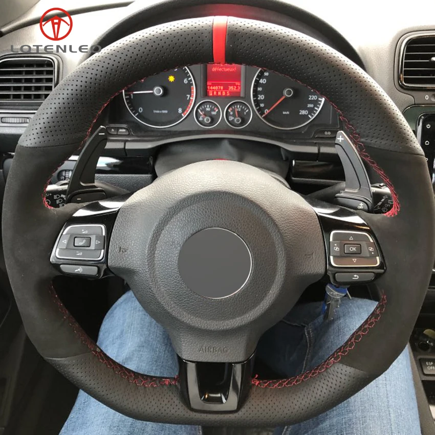 Lqtenleo черная замша натуральная кожа рулевое колесо Крышка для Volkswagen Golf 6 GTI MK6 VW Polo GT Scirocco Passat R-Line Golf7