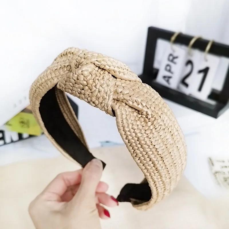 Обруч для волос женский Плетеный соломенный обруч ручной работы с узлом богемный