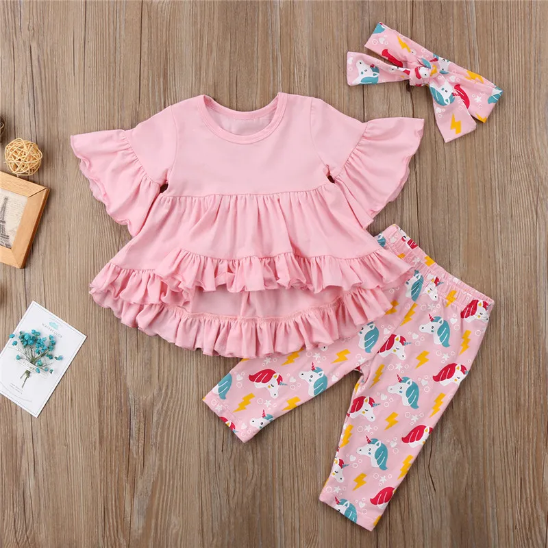 Комплект одежды для маленьких девочек хлопковые топы футболка с оборками и