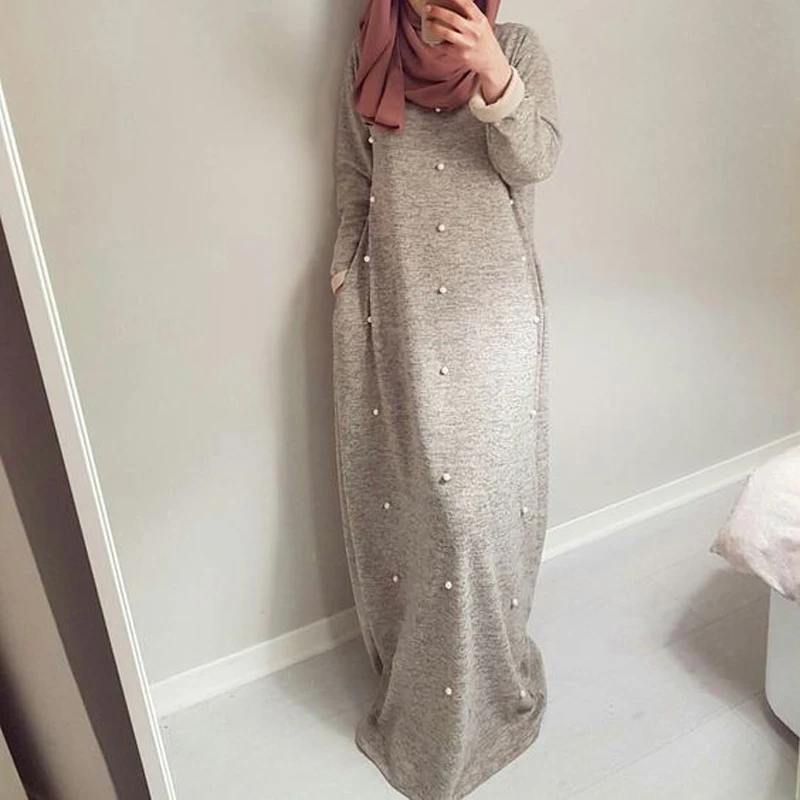 Зимние платья Abaya Дубай Кафтан Турция хлопок Бисероплетение арабский Макси