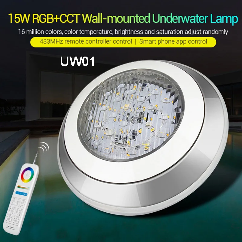 UW01 15W Miboxer AC12V/DC12-24V IP68 Подводный 9 Вт/15 Вт/27 Вт RGB+ CCT настенный подводный светильник 27 Вт PAR56 Светодиодный светильник для бассейна; 433 МГц шлюз - Испускаемый цвет: UW01 15W