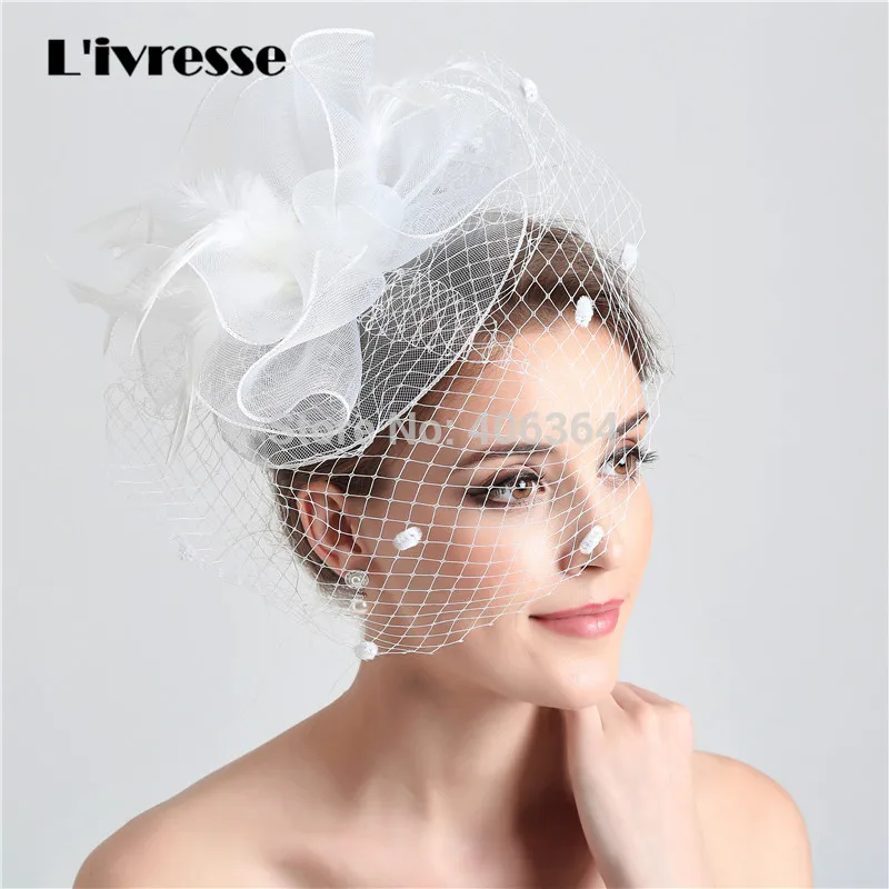 Белая сетчатая Свадебная вуалетка в виде птичьей клетки фата для лица с цветком