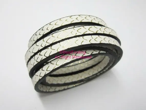 

5x2mm White snake leather cord 5mm Flat leather cord