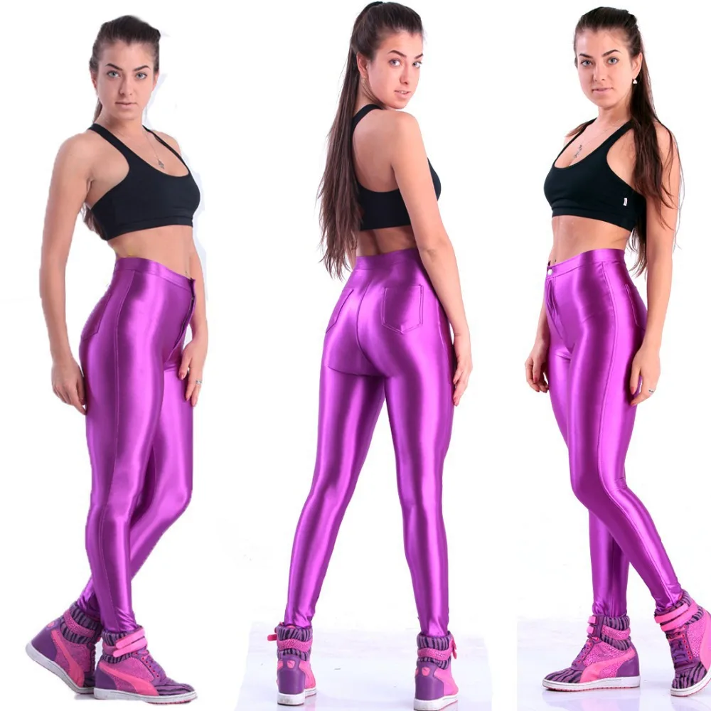 2015 New Fashion Women's vintage dull Glossy Colored Skinny High Waist Brand Pencil Pants disco Fitness | Женская одежда