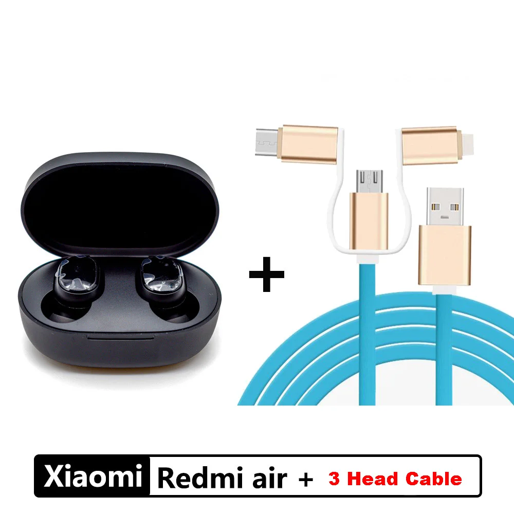 air with 3head cable Xiaomi Redmi Airdots TWS Bluetooth 5,0 наушники стерео беспроводные активные шумоподавления с микрофоном свободные Наушники управление AI - Цвет: air with 3head cable