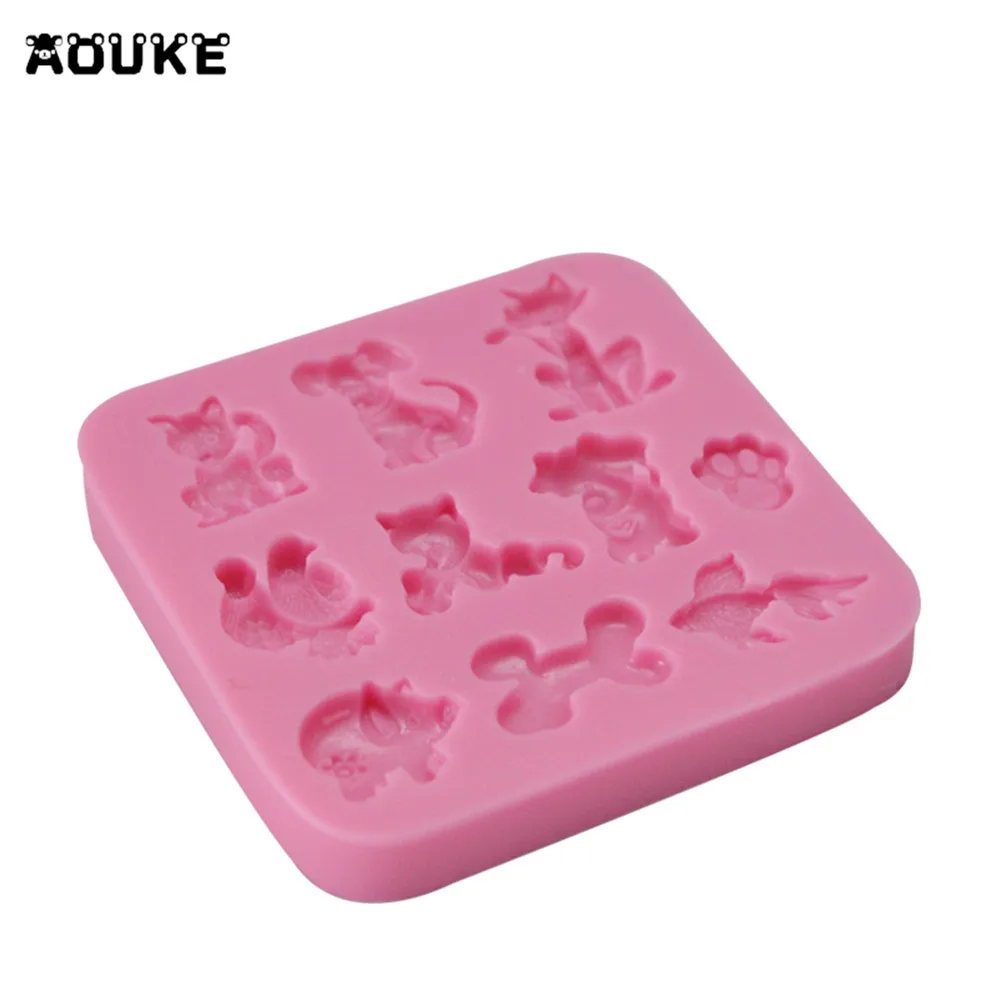 Мультяшные животные кошки собаки и кости помадка для торта силиконовая форма