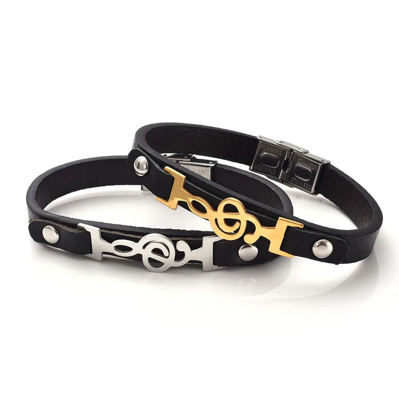 AMGJ мужской браслет модные ювелирные изделия музыкальные ноты натуральная кожа
