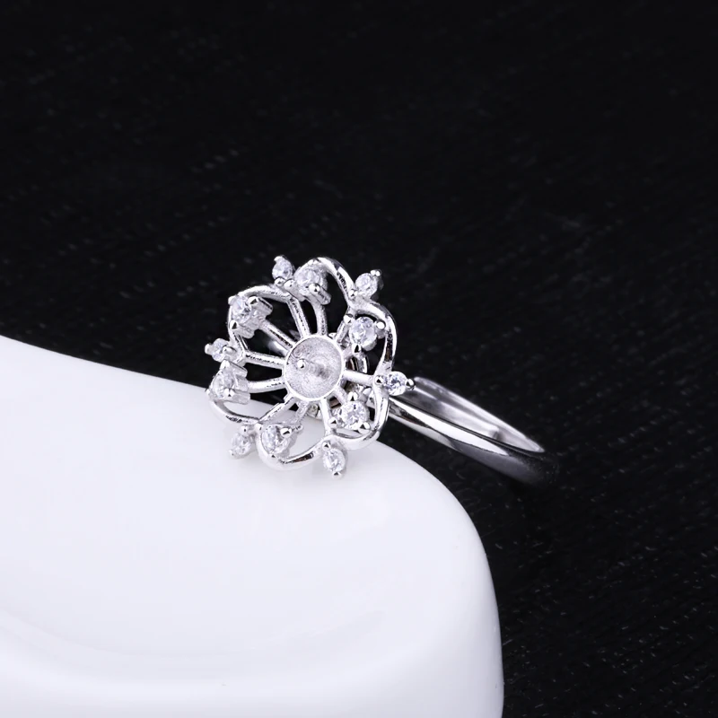 Fine Silver Sterling 925 White Gold Color Engagement Wedding Ring for Women 8mm Pearl Round Bead Jewelry Setting Crystal | Украшения и