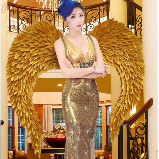 Женский костюм с золотыми крыльями высокое качество женские крылья ангела