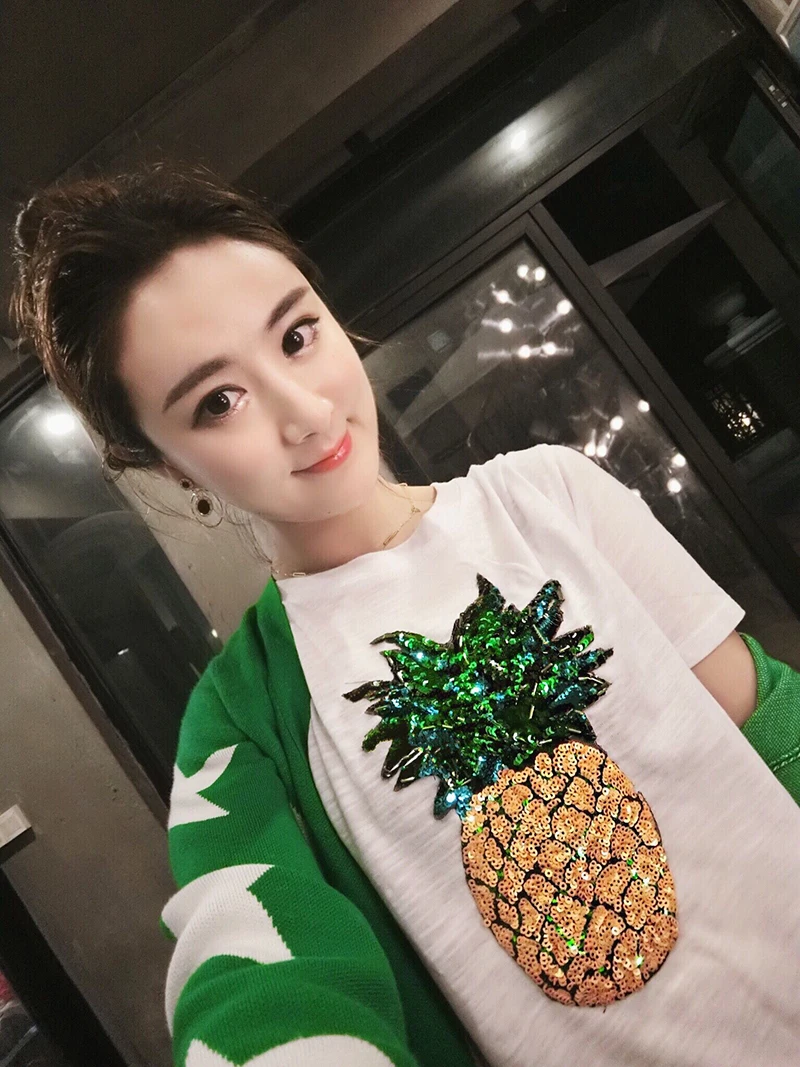 Футболка женская с блестками и ананасом|tees women|sexy teesbrand tee |