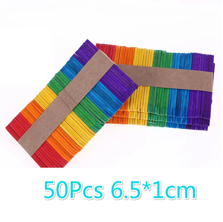 50Pcs 65x10mm 50 шт./лот, палочки для мороженого, натуральные деревянные палочки для мороженого, для детей, сделай сам, красочные ручные поделки, художественные инструменты для торта на палочке - Цвет: 50Pcs 65x10mm