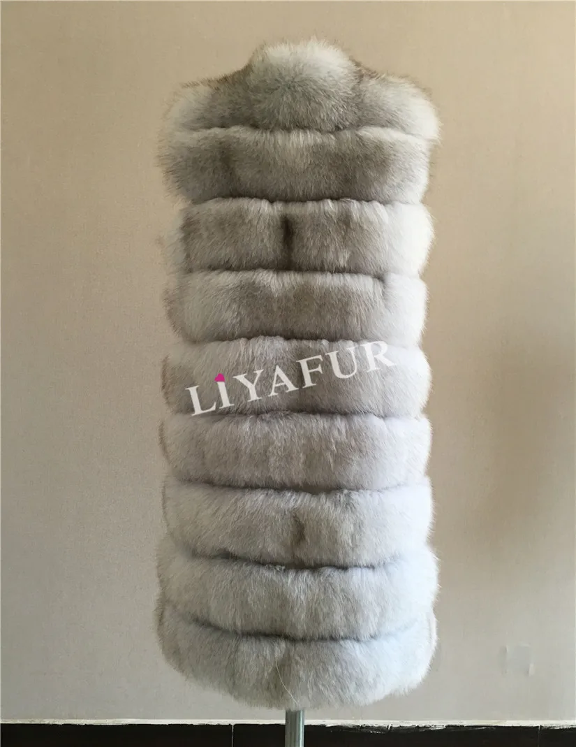 LIYAFUR натуральная толстый мех песца Длинный жилет для Для женщин без рукавов Модные пальто меховой жилет