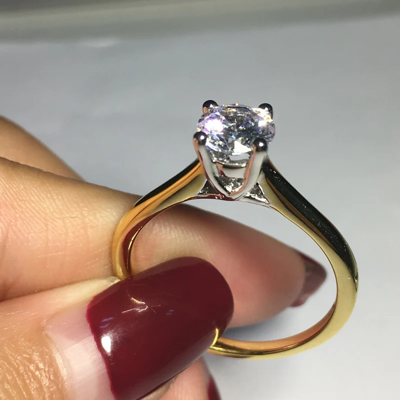 AINOUSHI 1 карат роскошное желтое золото цвет кольцо 925 пробы серебро Rond Cut Solitaire Обручальное Женское Обручальное Кольцо