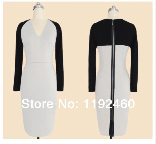 Free Shipping!!2014 New Fashion Woman Celebrity Sexy Midi Dress plus size Victoria Beckham Patchwork White vestidos | Женская одежда