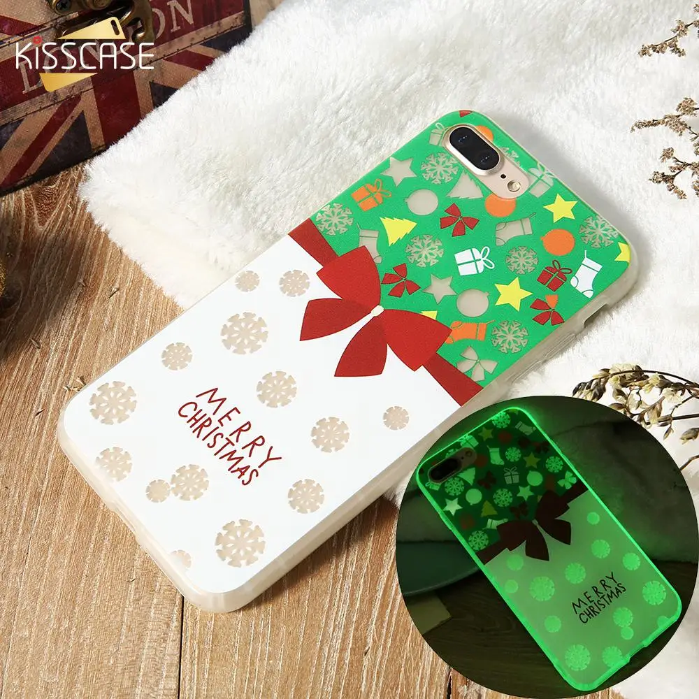 KISSCASE светящийся Мягкий ТПУ чехол для iPhone X 8 7 6S 6 Plus с рождественским узором