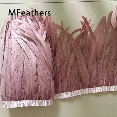 Leather Pink 2 метра шампанского декоративные петушиные перья 35-40 см DIY куриное перо бахрома пришиты на атласную лента рождественские украшения полоски ремесло - Цвет: Leather Pink