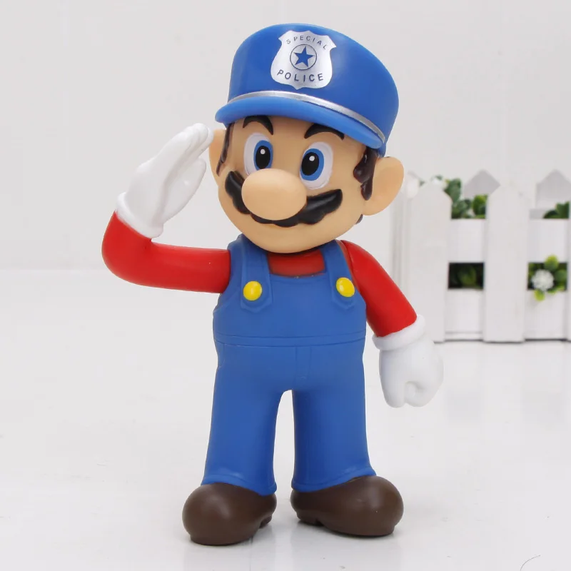 Super Mario Bros фигурка Боузер Купа Йоши Марио Луиджи Варио Ослик Конг персиковый гриб ПВХ фигурка игрушки модельные куклы - Цвет: police blue