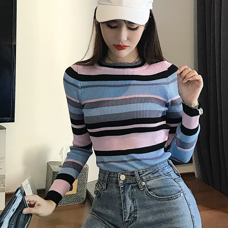 Sweater Sweters Women Early Autumn Long-sleeved Body-tight Striped Plus Size Christmas Knitted | Женская одежда