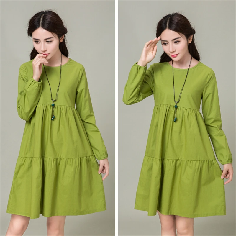 Осень-зима длинные блузы 2016 женское платье с длинным рукавом однотонные