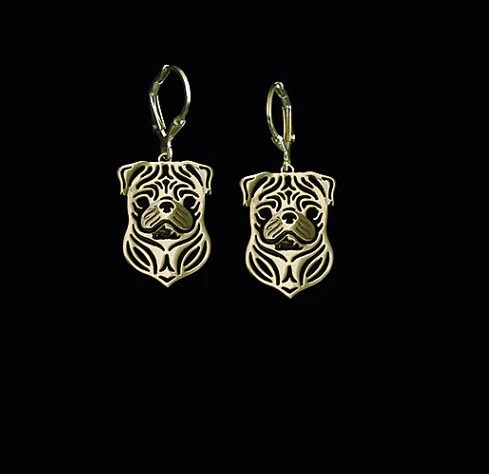 Fashion Style Handmade Cartoon Alloy pug Stud Earring golden color plated mini dog Earing jewelry 12pair/lot