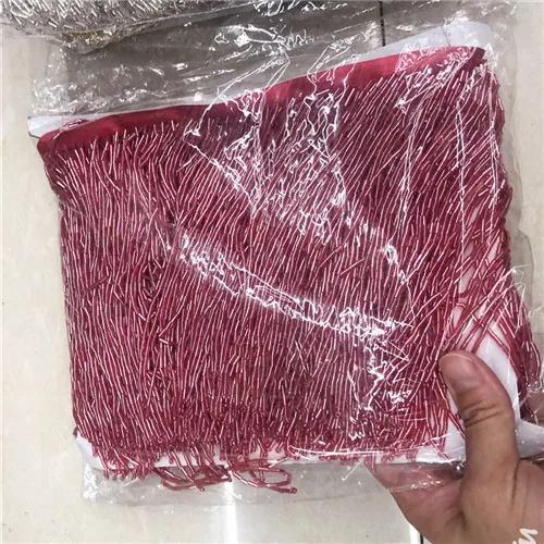 5Meter wholesale 15cm(6inches) heavy Glass Gold color Seed Beaded Fringe Lamp Costume Trim Crafts - Цвет: Red