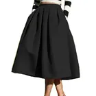 Новая женская модная юбка в уличном стиле, однотонные повседневные винтажные плиссированные юбки-клеш с высокой талией и карманами