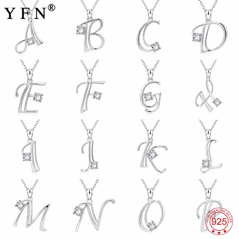 

YFN Real 925 Sterling Silver Necklace 26 Letters Silver Pendants Necklaces Fine Jewelry Best Gifts Zircon Necklace Letter Chains