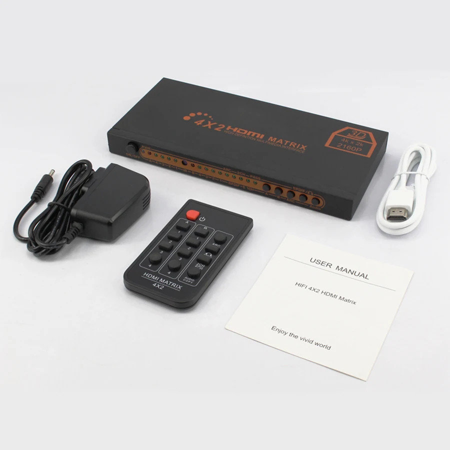 Hi Fi 4X2 HDMI матричный 4 K x 2 коммутатор Splitter матрица с ИК пультом дистанционного