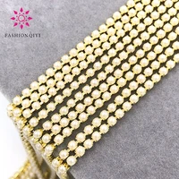 free shipping 5 yards 2mm gold base white imitation pearls with claw sew on cup chain diy wedding dressclothing accessories
