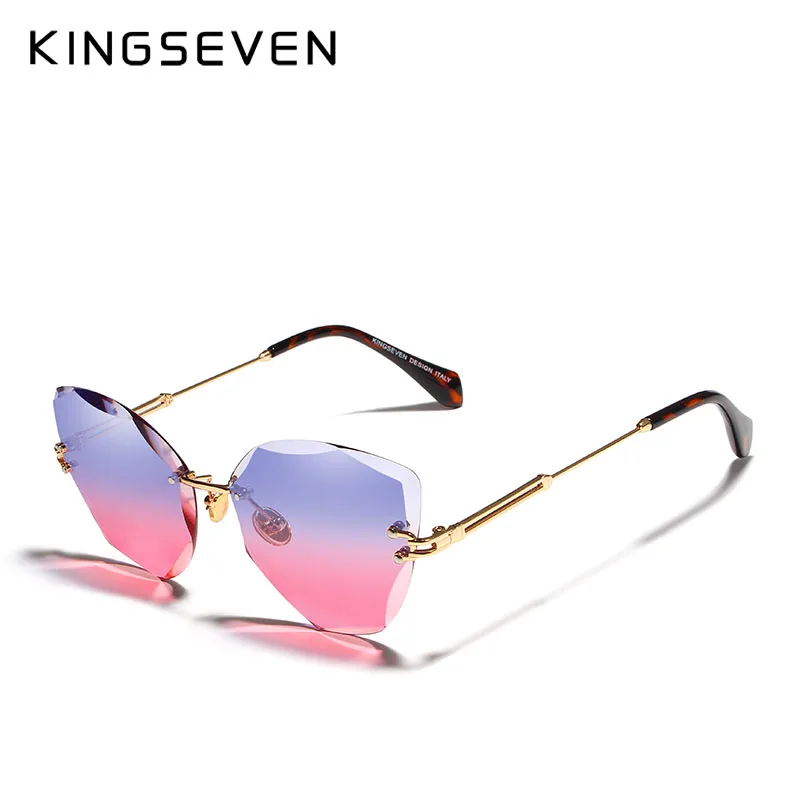 KINGSEVEN, дизайнерские модные женские солнцезащитные очки,, без оправы, женские солнцезащитные очки, Ретро стиль, сплав, оправа, классический бренд, дизайнерские оттенки - Цвет линз: Blue Gradient Pink