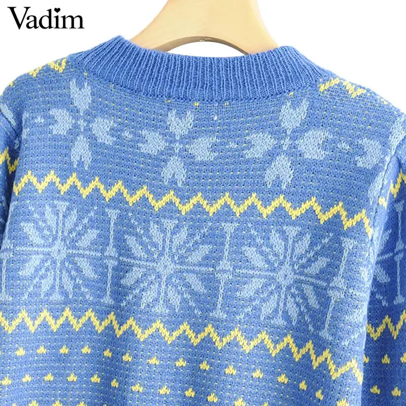 Vadim women chic geometric pattern knitted sweaters long sleeve o neck stretchy pullovers female casual sweet basic tops HA287 | Женская