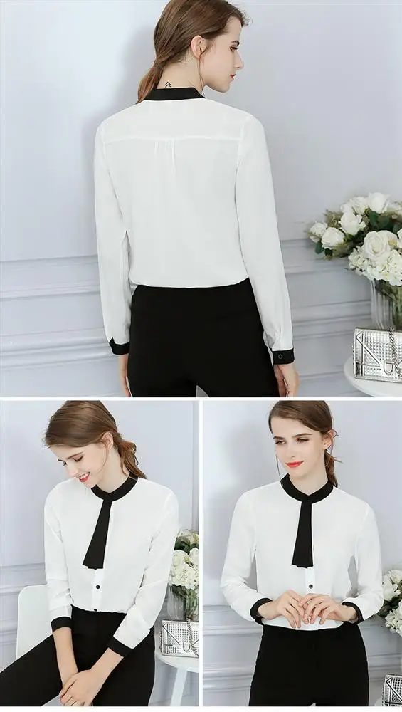 Женская рубашка 2019 осенние женские блузки однотонные шифоновые рубашки с