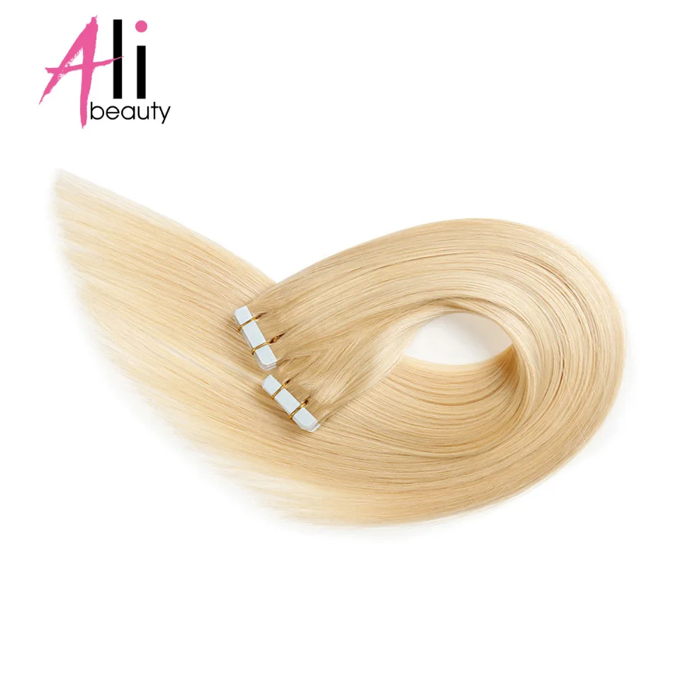 Али BEAUTY волосы на Клейкой Ленте имитирующей кожу на Клейкой Ленте Пряди человеческих волос для наращивания 20 шт./компл. бразильские прямые волосы клеи Невидимый PU касета Ins Волосы remy - Цвет: #613