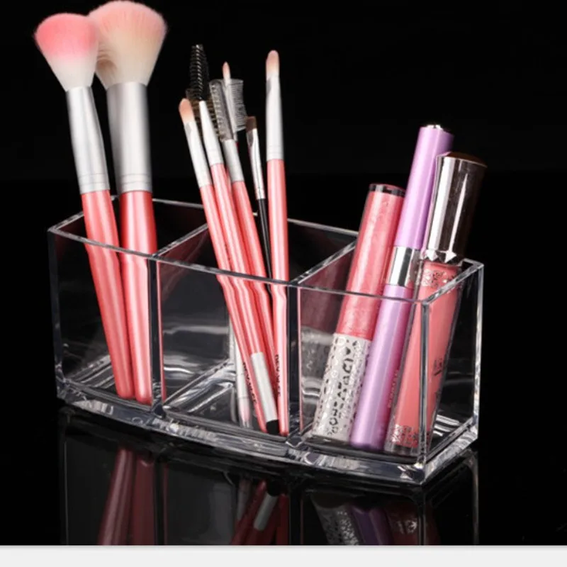 

New transparency Acrylic Cosmetic brush canister Big grid Eyebrow pencil comb Storage box Three lattice Pen holder Canister