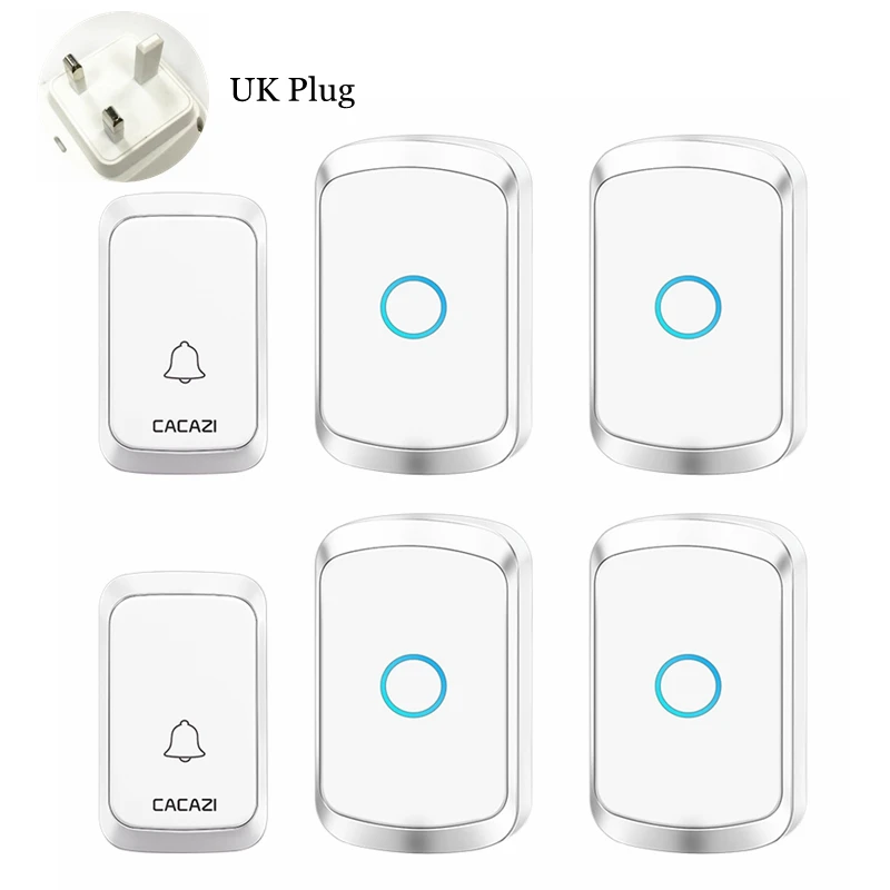 white 2x4 UK CACAZI Водонепроницаемый Беспроводной дверной звонок 2 передатчик 4 Приемник стандарта ЕС, США, Великобритании штепсельная вилка австралийского стандарта бытовых Дверной Кольцо Дверной звонок Беспроводной 60 перезвон - Цвет: white 2x4 UK