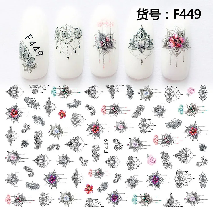 F449 1 лист NailMAD цветок лотоса стикеры 3D на ногти Nail Art Лаванда Единорог Полный ногтей переводные наклейки на ногти Мандала - Цвет: F449