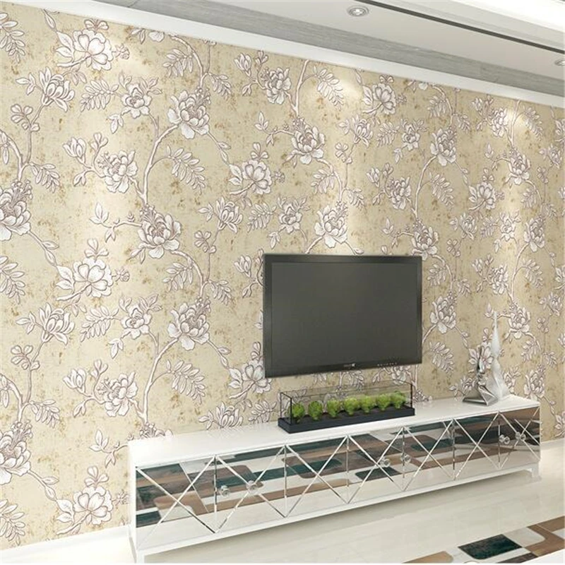 beibehang Modern minimalist 3D embossed living room TV background wallpaper bedroom fashion pastoral non-woven | Обустройство дома
