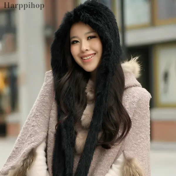 Новинка 2020 Весенняя меховая шапка женская теплая с капюшоном и шарфом из