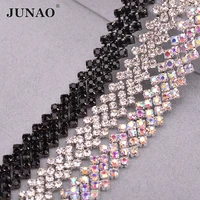junao ss16 clear ab glass rhinestone chain tape crystal applique sewing metal trim banding strass ribbon for clothes jewelry