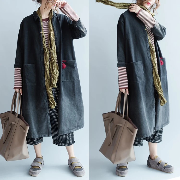 Женская джинсовая рубашка длинная тянущаяся из хлопка с градиентом и отложным