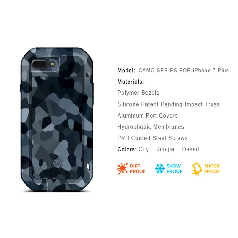 LOVEMEI CAMO Series Aluminum Waterproof Case For iPhone 7 Plus 8 Cover Armor Camouflage Full Body Protection Phone |