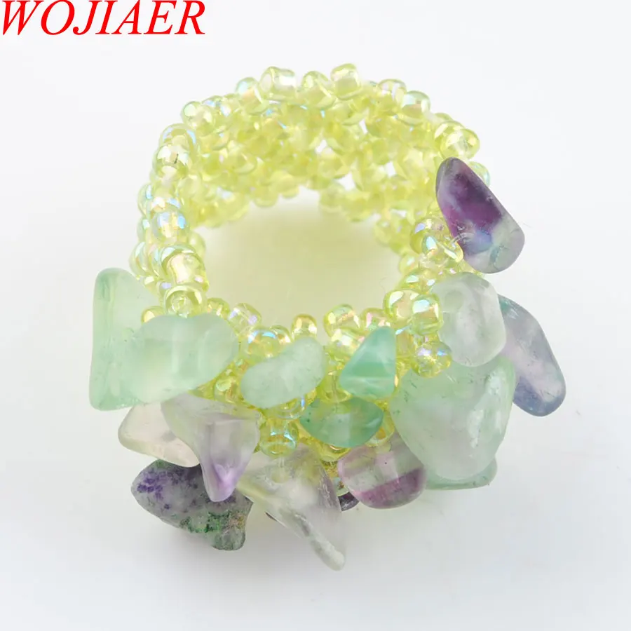 Flourite PJ3040 WOJIAER натуральное кольцо с драгоценным камнем для леди лабрадоирт стрейч Австрийские кольца ювелирные изделия PBJ301 - Цвет основного камня: Flourite PJ3040